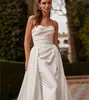 Long Sweetheart Satin Bröllopsklänningar med avtagbar tåg sjöjungfru 2 och 1 Style Vestido de Novia Zipper Back Bridal Gowns for Women