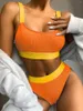 Kobiet przyciągający wzrok na wzrok Candy Color Bikini Zestaw wysoko taliny Underpanty Sexy Lady Girl Beachsuit