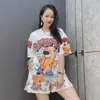 Calças de duas peças femininas de verão novo short casual terno feminino bordado pesado bordado quente perfuração desenho animado cartoon impresso camiseta curta