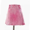 Skirts High Street Sexy Women Pink Denim Mini Skirt Designer Brand Waist Pleated A-Line Short Fashion 2024 Clothing