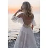 Robe en dentelle Long Wedding Bohemian Spaghetti Backlessless A-Line Tulle Boho Beach Bridal Bridal Sweep Train Back Lace-Up Plus taille Summer Robe de Mariage -Up