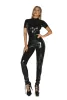 Öppnare sexiga heta kvinnor faux läder kattdräkt pvc latex bodysuit front dragkedja öppen gren jumpsuits sträcka kroppsstockning erotiska dräkter