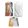 Summer Mens Paint Pattern Tennis Badminton ärmlösa Vest Shorts Set Fitness Fast Torking Sweat Running Twopiece 240415