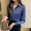 Chemises de chemisiers pour femmes chemises de soie femme à manches longues femme satin top femelle et chemisier de base dames tops ol femmes vêtements dhrua