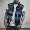 Vestes pour hommes Hip Hop Souples sans manches veste en denim HOMMES OUVERTES Veste de revers simple avant Blue Black Denim Topl2404