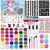 Tattoo Transfer Halloween Glitter Colors Tattoo Kit med stencil limborste Makeup Glitter Body Art Design för barn kroppsmålning glitterpulver 240427