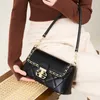 Niche 2024 Genuine Leather Womens Bag Heavy Industry Embroidery Method Stick Small Square Chain High-end Feeling Crossbody Underarm