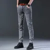 Men's Jeans Mens Fashion Letter denim pants ultra-thin straight gentleman relaxed fashion European and American style elastic mens luxury jeans grayL2404