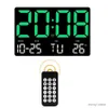 Desk Table Clocks 9.76inch Digital Wall Clock Remote Control Temp Date Automatic Dimming Table Clock Plug-in Use 12/24H Electronic LED Alarm Clock