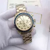 ساعة فاخرة كرونوغراف QRUSRTZ حركات الساعات الوردية الذهب الفولاذ المقاوم للصدأ مصمم wristwatch 42mm releojes para hombres