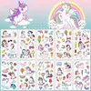 Transfert de tatouage 10pcs / lot kids tatouage dessin animé arc-en-ciel licorne sirène imperméable tatouage temporaire autocollant enfant bébé fille garçon flash tatoo main 240427