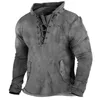 Tactical T-shirts Mens retro outdoor tactical lace hooded T-shirt loose solid color casual top 240426