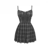 Casual Dresses Red Black Plaid Gothic Girls Sexig Sling Dress Preppy Style Summer Women Sleeveless Mini Short Pleated Goth Punk Streetwear