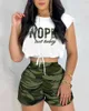 Tweede stuk broek voor dames dames streep mode casual trend printen 2-delige set dames sexy zomer sluleloze ronde nek camo boog korte top shorts set y240426