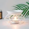Candle Holders Metal Aromatic Oil Burner Geometric Frame Ceramic Essential Tealight Holder Wax Melt Warmer Melter Aroma Lamp 85DA