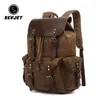 Backpack Genuine Leather Canvas Men Bag Vintage School para adolescente à prova d'água de viagem ao ar livre Bedpack Big Laptop Rucksack JYY246