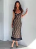 Casual Dresses Foridol Lace Mesh BodyCon Midi Party Dress Women Aprikos Ruffles Elegant Black Sexy Club Shealth Robe 2024 Tank