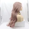 MACHINE MADE Pink big wavy mixed color front lace wig chemical fiber high temperature wire lace chemical fiber wig women long hair headgear curly hair