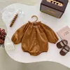 Rompers 0-2Y Baby Bodysuit Corduroy One Piece Ruffle Collar Bodysuit Fashion Baby Outfit H240509