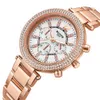Wlisth Diamond Watchファッショナブルでエレガントなカレンダー女性の時計大型ダイヤルナイトグローウォータープルーフレディースウォッチスチールバンドウォッチ