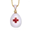 Pendant Necklaces YAFFIL Simple Style Brass Vintage Egg Red Cross Charm Crystal Rhinestone Necklace Enamel Handmade Jewelry Holiday Gift