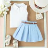 Clothing Sets Kids Girls Skirt Set Turn-down Collar Tank Top With Pleated And Belt Summer Outfit