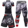 Boks erkek spor mma rashguard jiu jitsu formaları+pantolon fitness t shirt ucf bjj boks seti spor salonu dökün