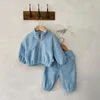 Kleidungssets 2024 Frühling Kinder doppelseitig Fleece Stand-up-Sportanzug Babythin Baby Oberbekleidung Zwei-teiliger Set