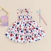Girl Dresses Toddler Girls Girl Dress 4 luglio Tie-Up Cinking Cintued Princess Ruffles Independence Clothes