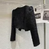 Frauenjacken 2024 Fashion Black Tweed Wasser Bogen Diamant Quaste Langarm Short Coat Tops Frauen Outfit Outwear Vintage Vintage