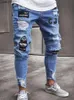 Men's Jeans Fashionable Street Style Tear Tight Jeans Mens Vintage Wash Denim Trouser Casual Slim Fit Pencil Denim Elastic Tight JeansL2404