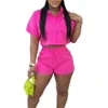 Women's Two Piece Pants Summer Fashion Solid Two Piece Set Women Casual Button Shirt Shorts Two Piece Set Women Y240426