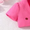 Vêtements de robes de fille Ensemble pour enfants fille de 4 à 7 ans à manches courtes bouton à manches supérieures suspendeurs Princess Robes d'été tenue pour bébé girll2404