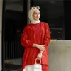 Malezja Kobiety plisowane Tops Solid Kolor Buttons koszula muzułmańska luźna top swobodny damski bluzka afrykańska smock Dubai Turkey T-shirty 240415