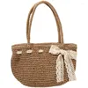 Totes Bow Woven Shoulder Bag 2024 One-shoulder Portable Hand-woven Straw Seaside Holiday Beach Pure Colour Handbag