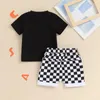 衣料品セットPudcoco of 7月4日幼児の男の子の衣装レターパターン半袖TシャツTops Checkerboard Shorts 2PCS衣服セット0-3T