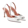 Sandálias Amina Muaddi Sapatos de Setin Satin Slingbacks Pontos de Bombas Bombas de Cristal-Sonsens Sapatos de Vestido de Vestido