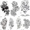 Tattoo -overdracht omggo Hot 3d Black henna Flower Rose Tijdelijke tatoeages voor meisjes Vrouwen Tattoo Sticker Leaf Custom Groothandel TatoO's Body Art Kit 240427