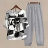 Women's Two Piece Pants HOT Middle-aged And Elderly Womens Pants Suit Summer Short-Slved T-Shirt Tops Wide-leg Pants Two-Piece Set Casual Outfit Suit Y240426