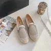 Casual Shoes 2024 Fashion Temperament Korean Crystal Pärled Flat Espadrille Espadrilles Ladies Glitter Women