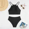 Swimwear femminile 2024 Swimsuit Colore solido High Waist Tankini Filo sexy Filo in Bikini Summer Umenda da bagno Uccine a U-Neck Beaching Y105