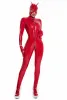 Öppnare kvinnors våta utseende glänsande pu faux läder jumpsuit kostym långärmad dragkedja öppen gren latex bodysuit clubwear plus size s5xl