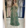 Kaftan Elegant Formal en dentelle Gold Appliques du soir Morocain Une ligne arabe musulman sage spécial robes Ocn Longueur de la longueur du sol Robe de bal perle