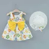 Mädchenkleider 2pcs Säugling kleine Mädchen ärmellose Kleid Kleinkind Kids Baby Girls Big Bowknot Design Prinzessin Kleid + Hut Outfits Sets Kleidung D240425