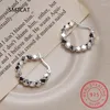 Boucles d'oreilles cerceaux réels S925 argent sterling petit géométrie lisse carrée margle perçage boucle d'oreille 925 Boucle d'oreille