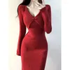 Повседневные платья Gagarich Spring Adulm Endual Retro Red Upered Вязаная винтажная кнопка Slim Fit Style Youth