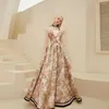 Runway Dresses Luxury Pink Celebrity Dress Floral Print Strapless Bow Beading Long A-line Toast Host Pleat French Vintage Party Evening