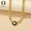 Strands Obega Lion Head Enamel Necklace Set Womens Gold Cuban Chain Crystal Stone Ring Round Square Charm Necklace 240424
