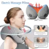 Electric Neck Massager Pillows U Shaped Memory Foam Heat Massage Rese Pillow Sleeping Airplan Cervical Care 240416