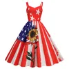 L Independência Dia das mulheres verão Sexy Strap Flag American Print Retro Large Swing Dress